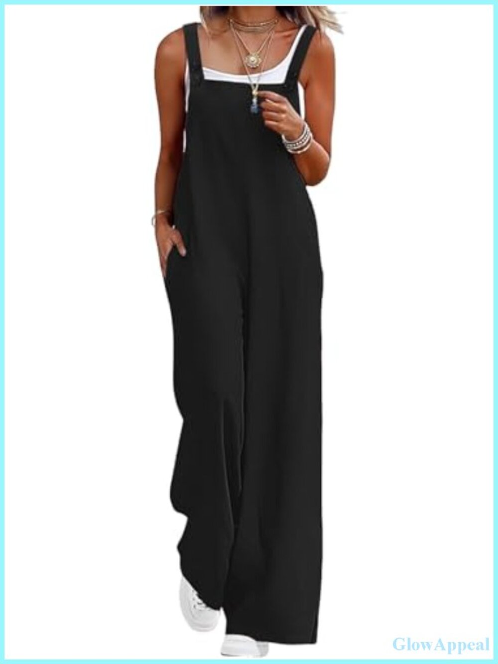Wide Leg Overalls Adjustable Straps Pockets Jumpsuit Romper